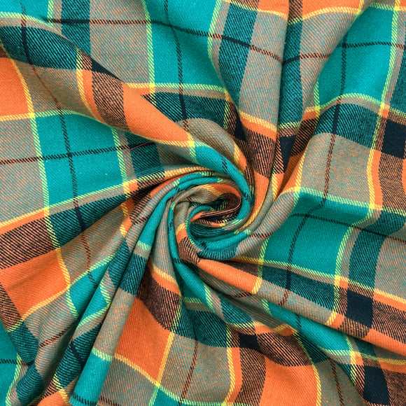 Brushed Cotton Tartan- Green & Orange